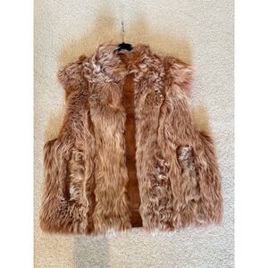 Vintage Sheepskin Shearling Vest Reversible Suede Fur Tan Boho Western Festival